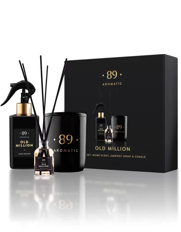 AROMATIC •89• KOMPLEKTS: Mājokļa aromāts, telpu smaržu sprejs un smaržīgā svece OLD MILLION