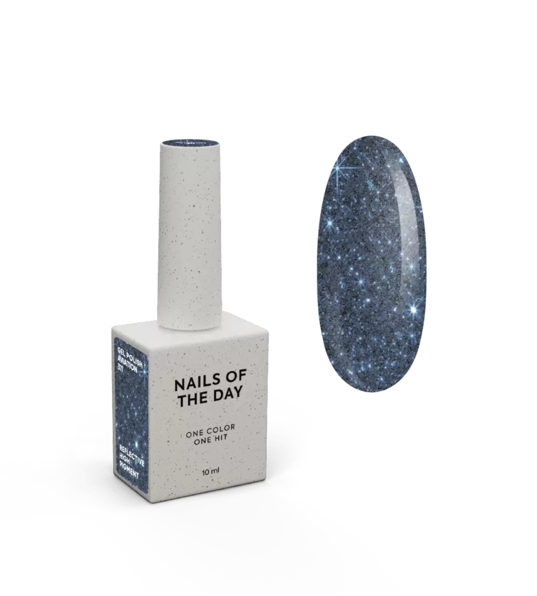 NAILSOFTHEDAY Gel polish AVIATION 311 - gaismu atstarojošā gēllaka, zili pelēks