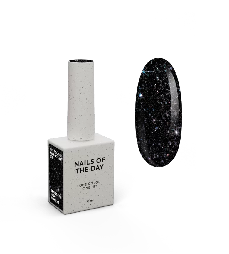 NAILSOFTHEDAY gel polish MANHATTAN 035 - gaismu atstarojošā gēllaka, melns ar hologrāfisku spīdumu
