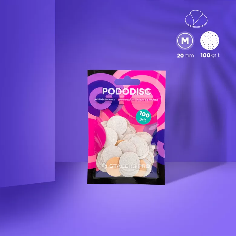 STALEKS Vienreizlietojamie baltie diski pedikīra diskam PODODISC M EXPERT 100 griti (50 gab.)