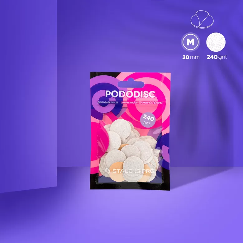 STALEKS Vienreizlietojamie baltie diski pedikīra diskam PODODISC M EXPERT 240 griti (50 gab.)