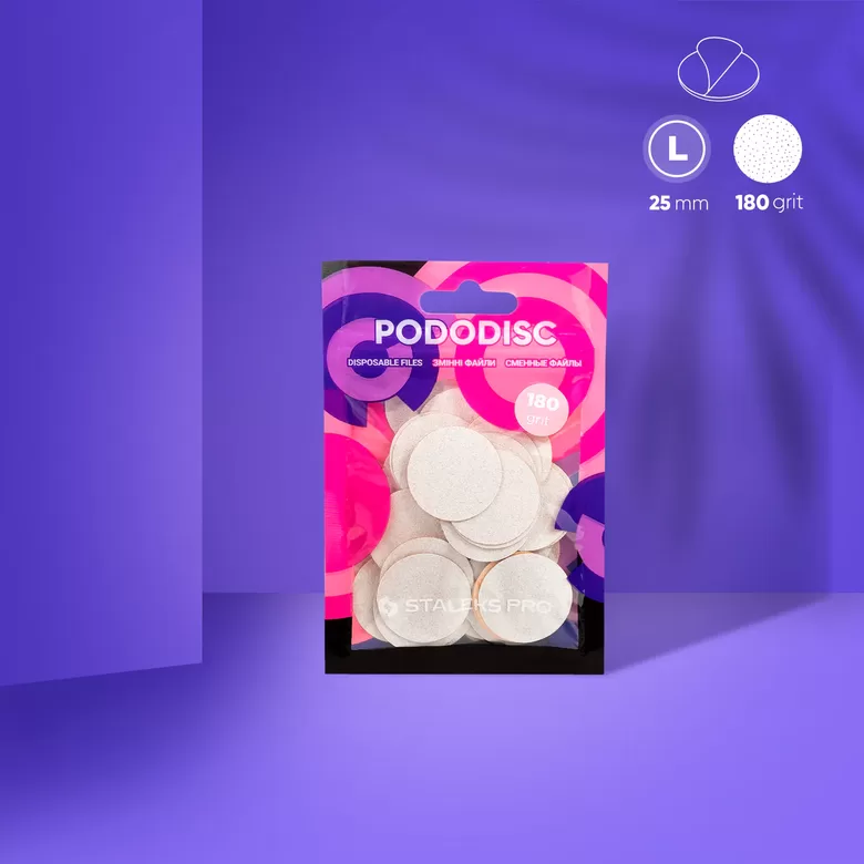 STALEKS vienreizlietojamie baltie diski pedikīra diskam PODODISC L EXPERT 180 griti (50 gab.)