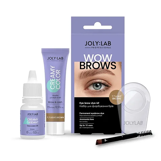 Joly:Lab Eyebrow tinting kit Wow Brows 7.7 Light Brown - uzacu krāsošanas komplekts, GAIŠI BRŪNS
