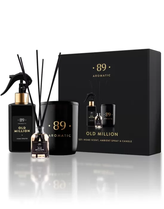 AROMATIC •89• KOMPLEKTS: Mājokļa aromāts, telpu smaržu sprejs un smaržīgā svece OLD MILLION