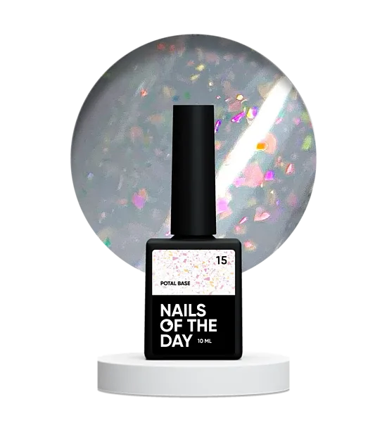 NAILSOFTHEDAY Potal base 15 - maiga piena bāze ar hologrāfisku potālu, 10 ml