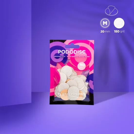 STALEKS Vienreizlietojamie baltie diski pedikīra diskam PODODISC M EXPERT 180 griti (50 gab.)